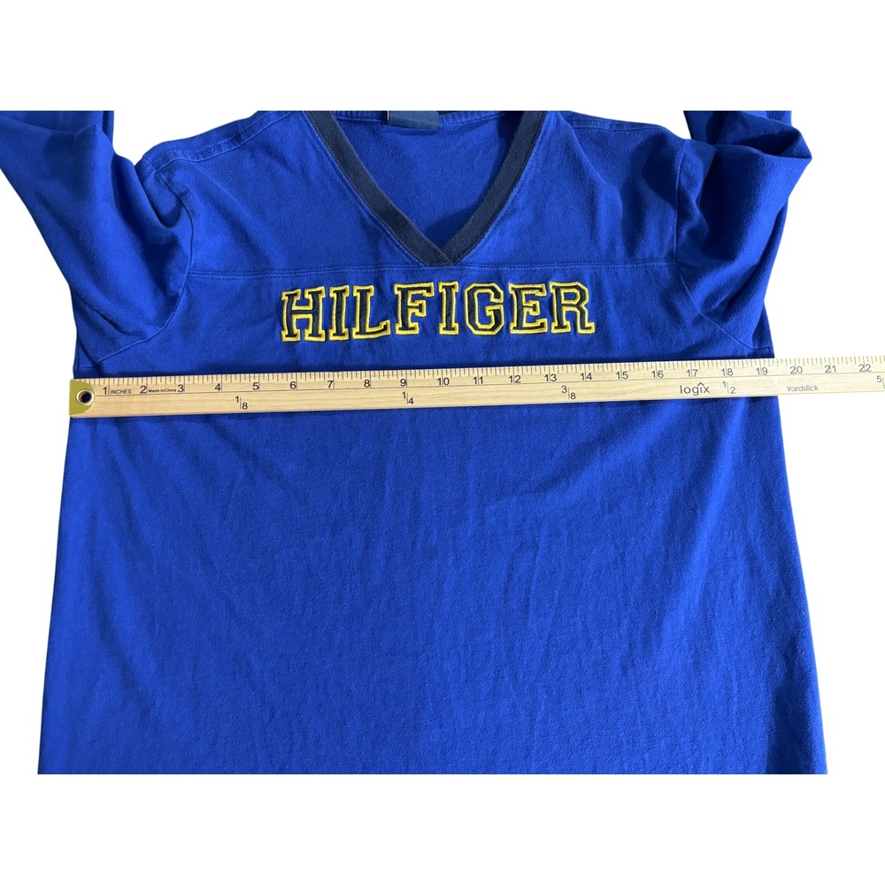 Tommy Hilfiger Mens Blue Long Sleeve V-Neck Graphic T-Shirt Embroidered Large - Picture 4 of 9